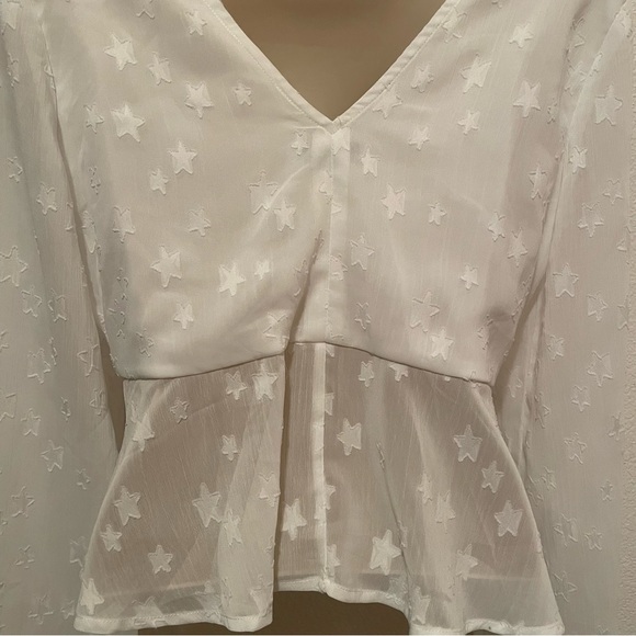Renvy White Crop Blouse Boho Bohemian Star Details Size Small - Picture 8 of 11